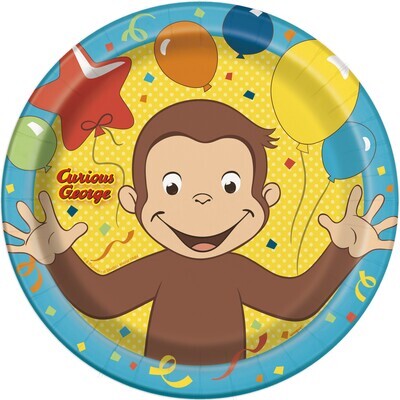Plates - LN - Curious George-8pk-8 5/8&quot;