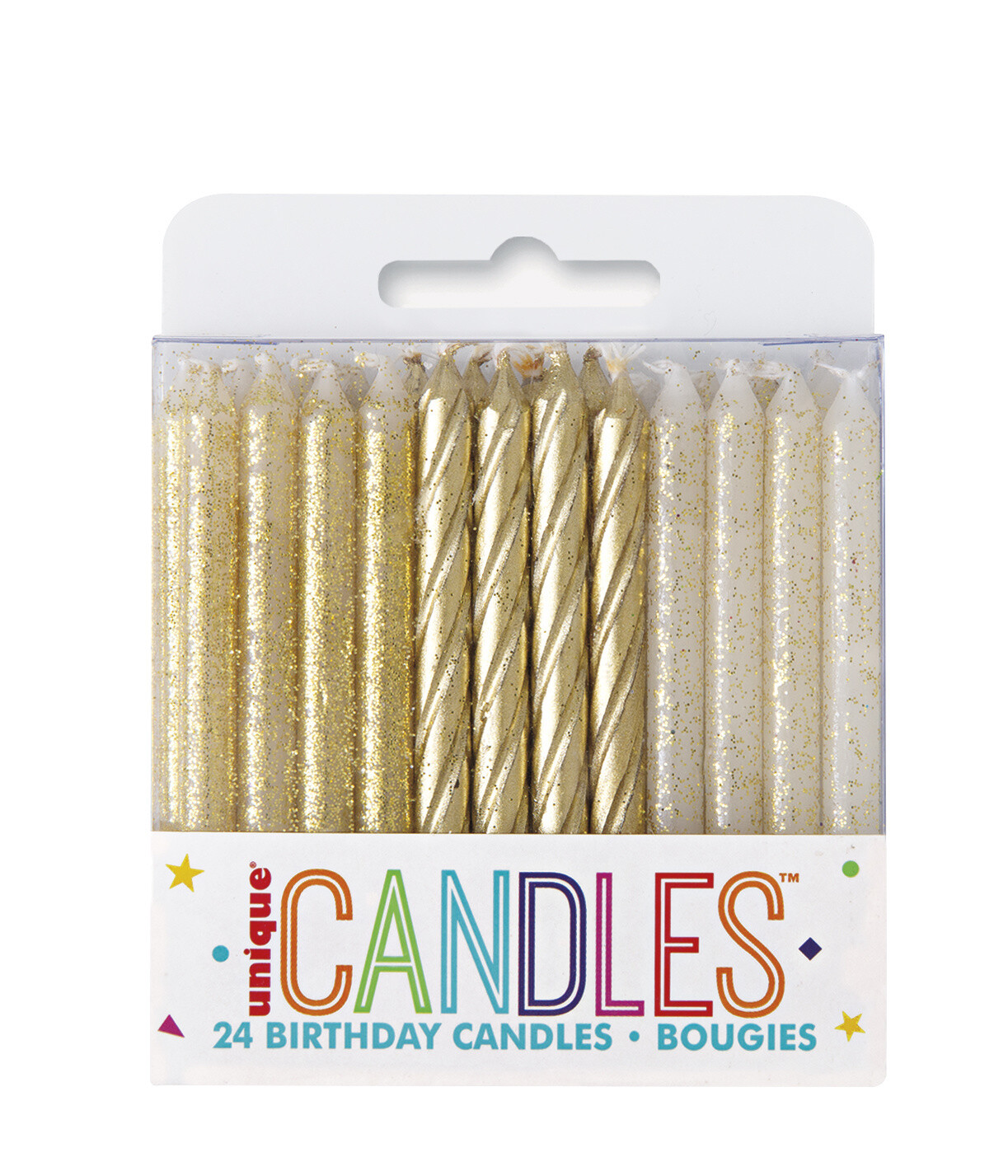 Glitter Gold Spiral Birthday Candles-24pk
