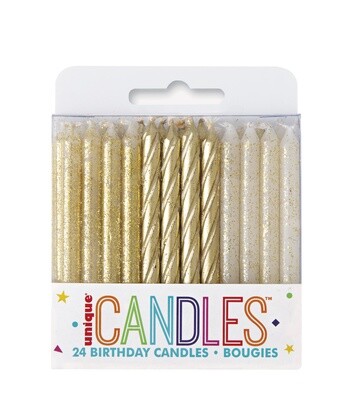 Glitter Gold Spiral Birthday Candles-24pk