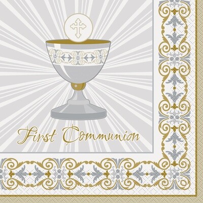 Luncheon Napkins-Gold &amp; Silver Radiant Cross &quot;Communion&quot;-16pk-2ply