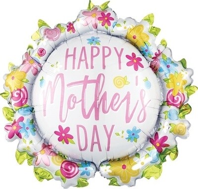 Foil Balloon  - Wreath - Happy Mother&#39;s Day - 30&quot;