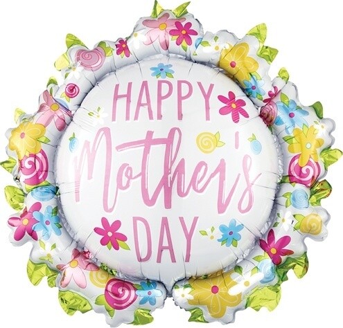 Foil Balloon  - Wreath - Happy Mother&#39;s Day - 30&quot;