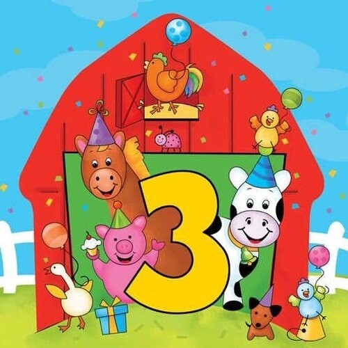 Lunch napkin- Barnyard bash 3rd bday - 16 count - 3 ply