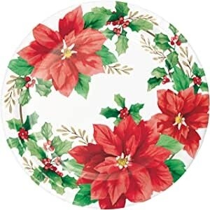 Plates - LN - Elegant Poinsettia - 9&#39;&#39; - 8pkg