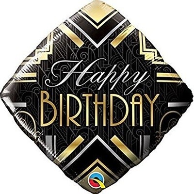 Foil Balloon - Birthday Art Deco - Gold &amp; Black - 18&quot;