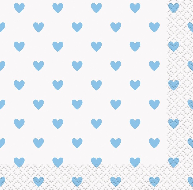 Beverage Napkins-Blue Hearts Baby Shower-16pk-2ply