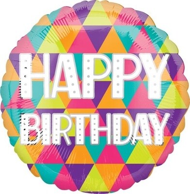 Foil Balloon - Colorful Triangles Birthday - 18&quot;