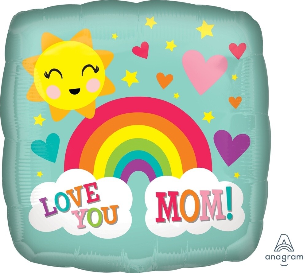Foil Balloon - Love You Mom - Rainbow -  18&quot;
