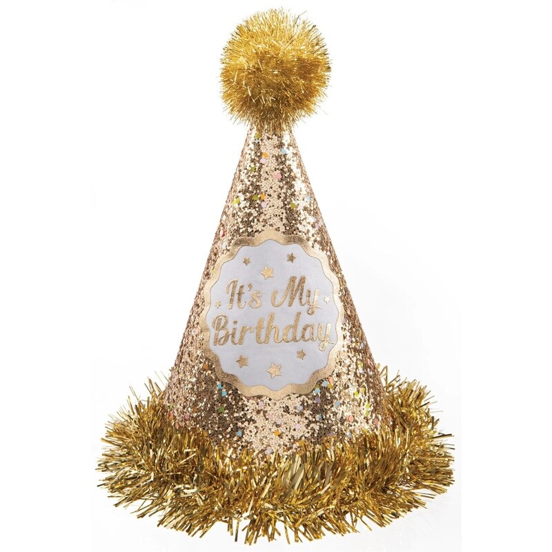 Cone Hat - Gold Birthday - 1pc