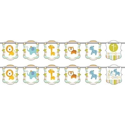 Shaped Ribbon Banner-Happi Jungle-Baby Shower-7.5ft x 6in