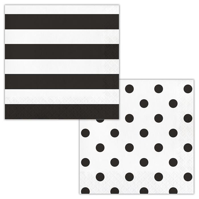 Napkins - LN - Dots &amp; Stripes Black Velvet - 16pkg - 2ply