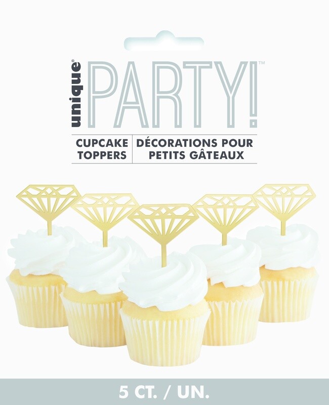 Cupcake Toppers-Gold-Diamond-5pk