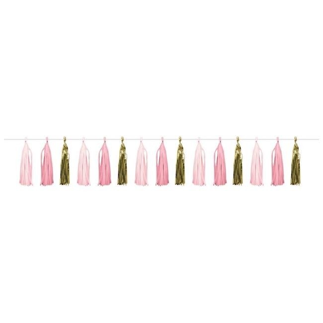 Tissue Garland - Pink &amp; Gold Celebration - 8 ft