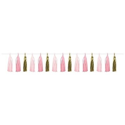 Tissue Garland - Pink &amp; Gold Celebration - 8 ft