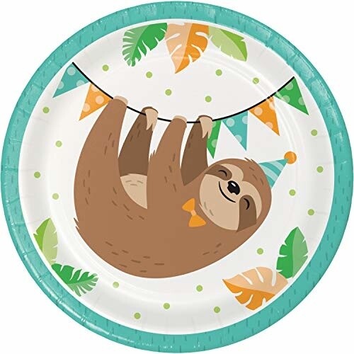 Plates - BV -  Sloth Party  - 7&quot; - 8pkg