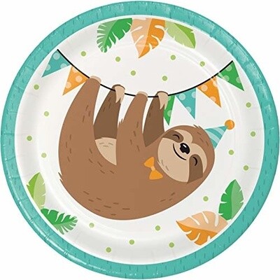 Plates - BV -  Sloth Party  - 7&quot; - 8pkg