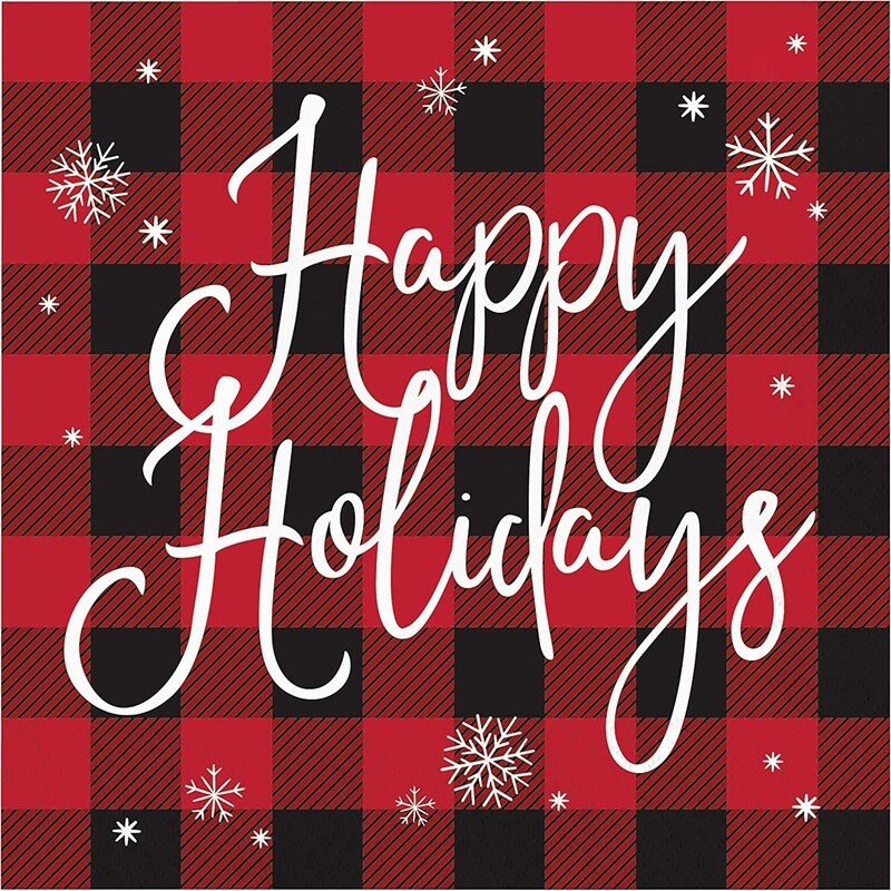 Napkins - LN - Buffalo Plaid Happy Holidays - 16pkg - 2ply
