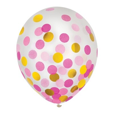 Latex balloons with Pink and Gold Confetti - 6PK