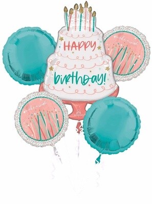 Foil Balloon Bouquet -  Happy Cake Day - 5 pk