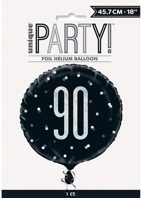 Foil Balloon-Standard-90th Birthday-Glitz Black-18&quot;