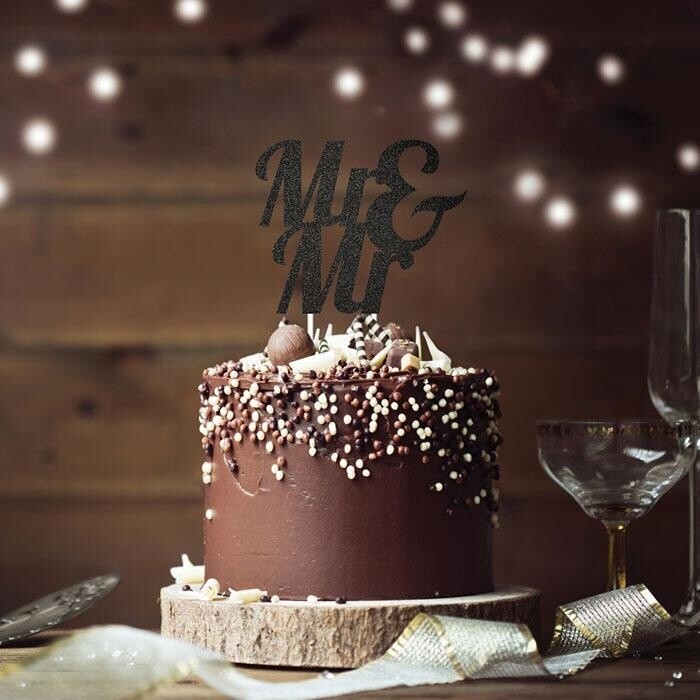 Cake Topper - Mr &amp; Mr - Glitter - Black - 1pc
