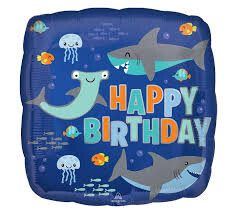 Foil Balloon - HBD Sharks - 18&quot;