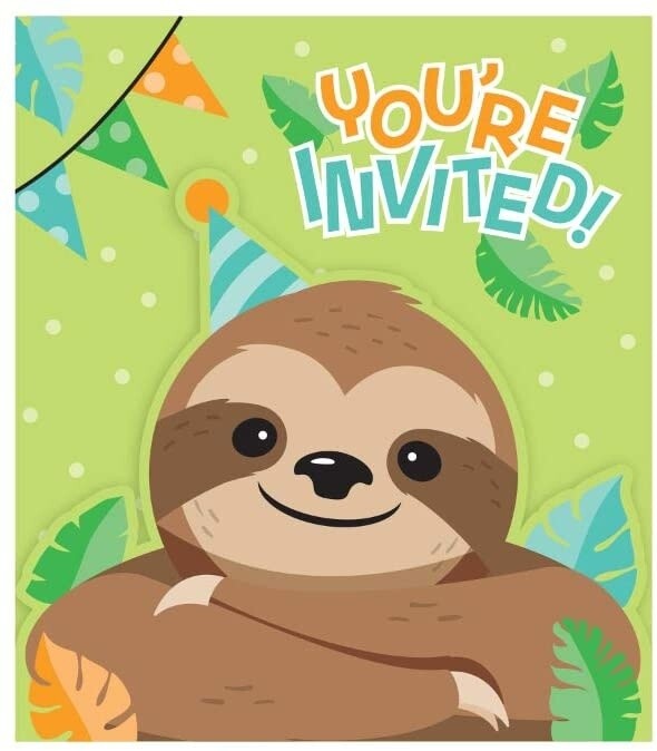 Invitations - Sloth Party - 8 pcs