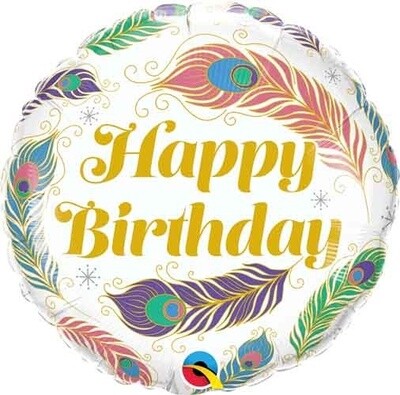 Foil Balloon - HBD - Peacock Feathers - 18&quot; - 1 pcs