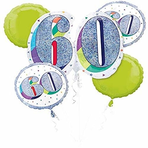 Foil Balloon Bouquet - 60th Birthday - Glitter and White - 5pk
