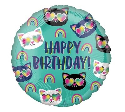Foil Balloon - Cool Kitty Rainbow - 17" Foil Balloon - Cool Kitty Rainbow - 17"