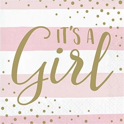 Napkins - LN - Girl Pink Gold Celebration - 16pkg - 2ply