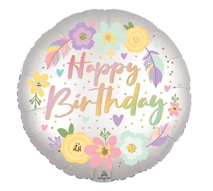 Foil Balloon - Boho Birthday Satin Flowers - 18&#39;&#39;