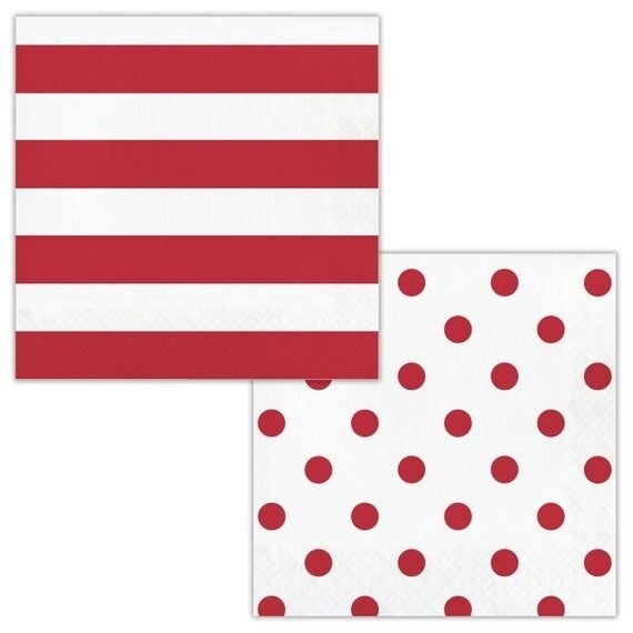 Napkins - Dots &amp; Stripes Classic Red - 17pkg - 2ply