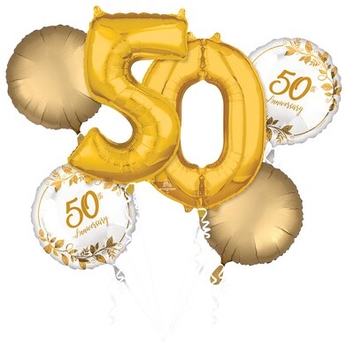 Foil Balloon Bouquet - 50th Anniversary - 5 PK