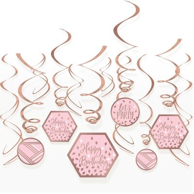 Swirl Decorations - Blush BDAY - 12pcs