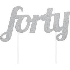 Cake Topper - Forty - Glitter Silver - 1pc