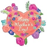 Foil Balloon - Floral Heart - Happy Mother&#39;s Day - 27&quot;