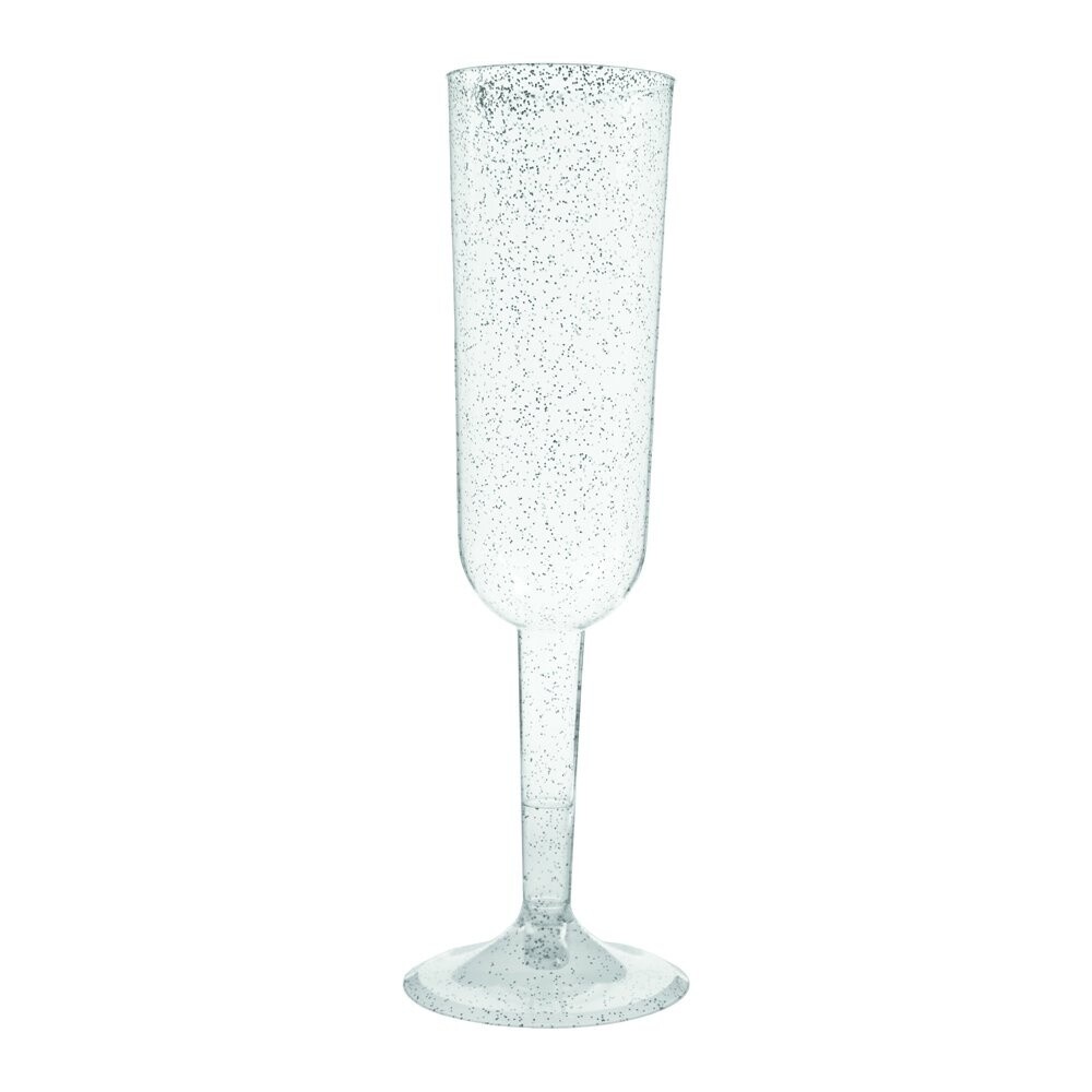 Champagne Glasses Flutes - Clear Silver Glitter - 4 pk - 7 oz
