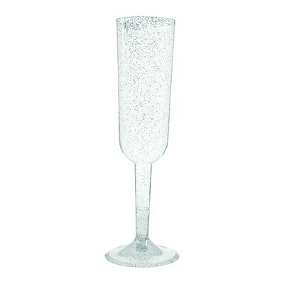 Champagne Glasses Flutes - Clear Silver Glitter - 4 pk - 7 oz