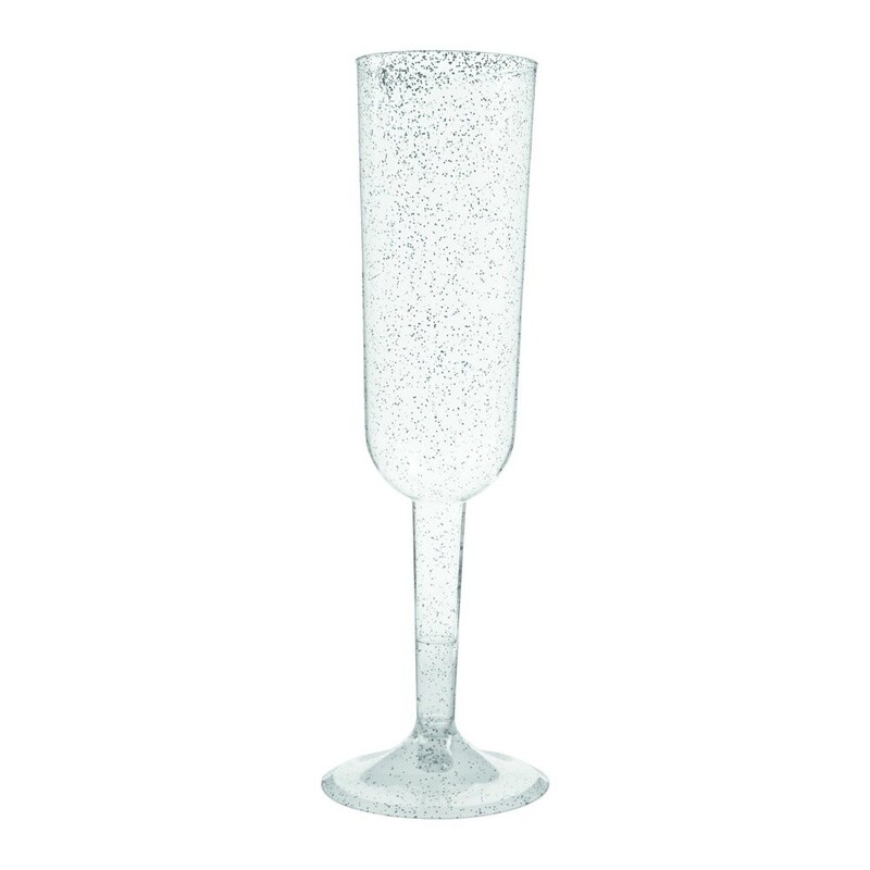 Champagne Glasses Flutes - Clear Silver Glitter - 4 pk - 7 oz