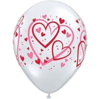 Latex Balloons - Red&Pink Pattern Hearts - 11''