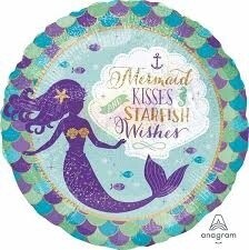 Foil Balloon - Mermaid Wishes and Kisses Holo - 18&quot;