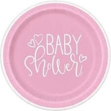 Plates - Bev - Pink Heart Baby Shower - 8 CT