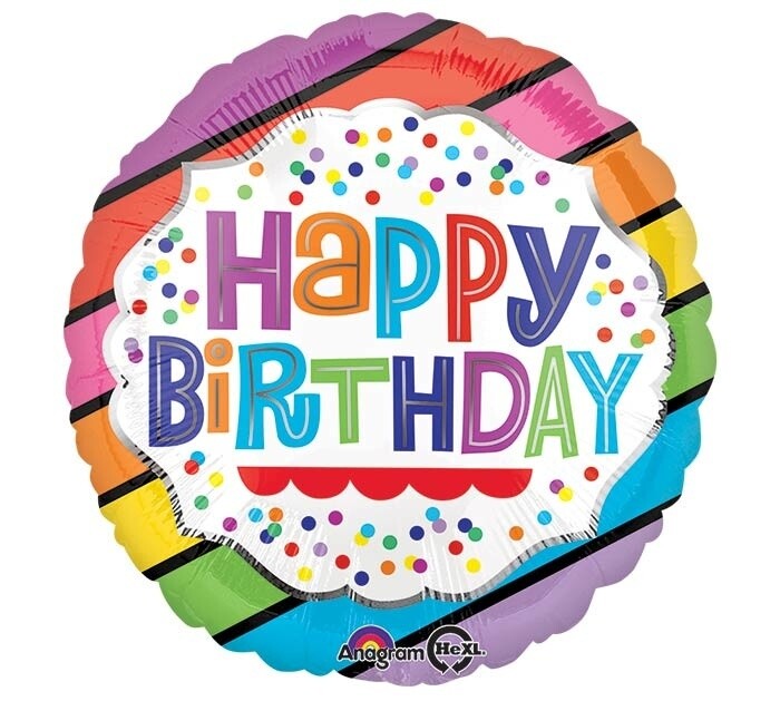 Foil Balloon - Happy Birthday Bright Stripes