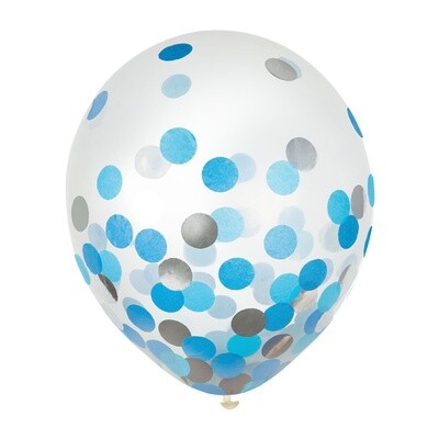 Latex Balloons with Blue and Silver Confetti - 6 PK