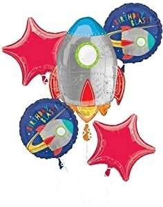 Foil Balloon Bouquet - Blast off Birthday - 5pkg