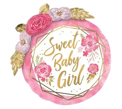 Foil Balloon - Baby Girl Floral - Super Shape - 27&quot;