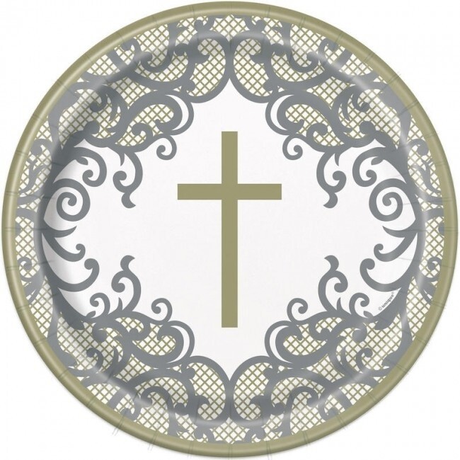Plates - Gold Cross - 9&quot; - 8 PK