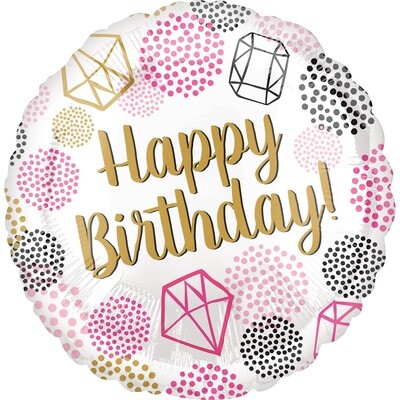 Foil Balloon - Happy Birthday Gem - 18&quot;