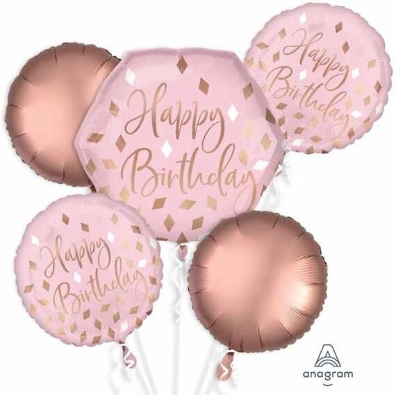 Foil Balloon Bouquet Blush Birthday - 5 pk